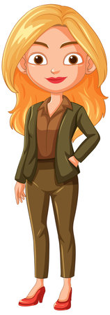 Confident woman in a green suitのイラスト素材