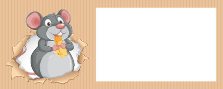 A happy mouse holding a piece of cheeseのイラスト素材