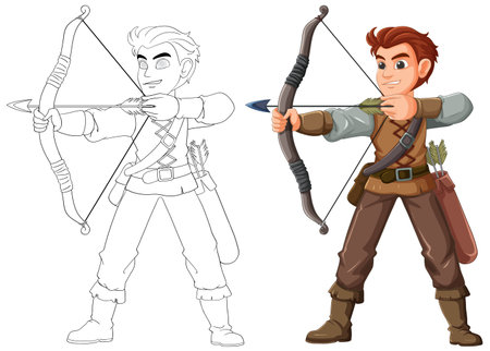 Man aiming bow and arrow confidentlyのイラスト素材