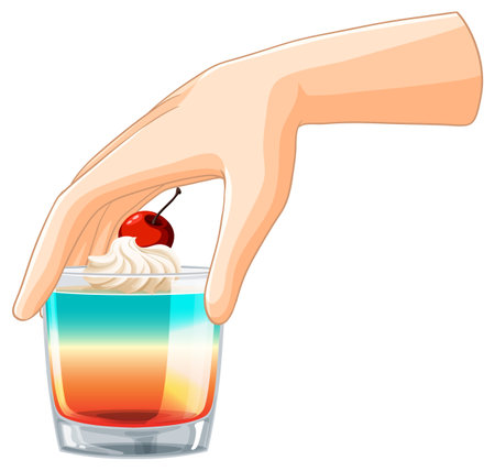 Hand holding a layered cocktail with cherryのイラスト素材