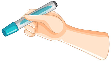 Illustration of a hand holding a blue markerのイラスト素材