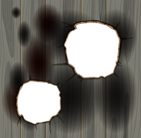 Illustration of burnt holes on wooden planksのイラスト素材