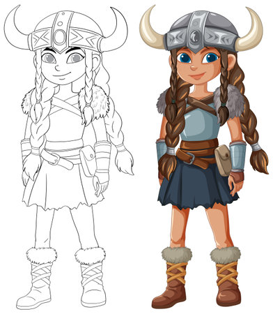 Young Viking girl in detailed attireのイラスト素材