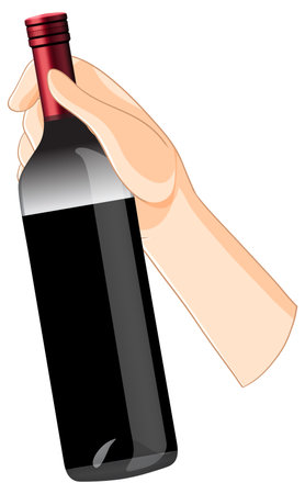 Illustration of a hand holding a wine bottleのイラスト素材
