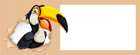 Colorful toucan emerging from torn paper frameのイラスト素材