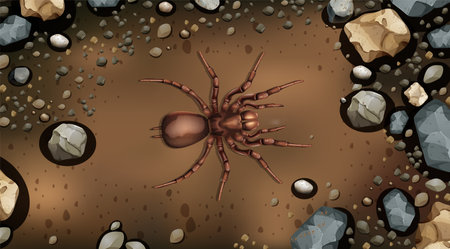 A spider on soil surrounded by rocksのイラスト素材