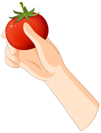Illustration of a hand holding a tomatoのイラスト素材