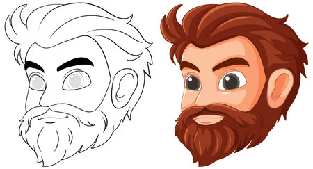Color and outline versions of a bearded manのイラスト素材
