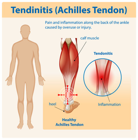 Diagram showing Achilles tendon inflammation and painのイラスト素材