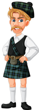 Illustration of a man in a kilt and beretのイラスト素材