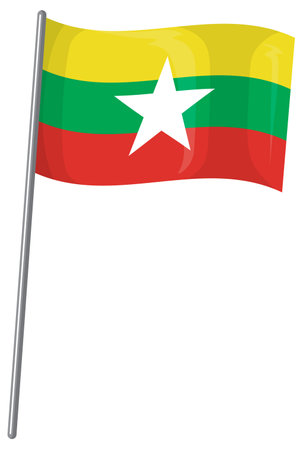 Colorful flag with star on a waving poleのイラスト素材