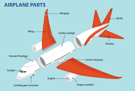 Illustration showing labeled parts of an airplaneのイラスト素材