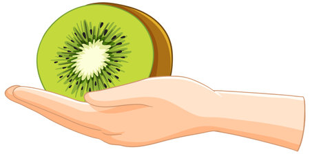 Illustration of a hand holding a kiwi sliceのイラスト素材