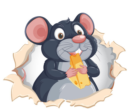 A happy mouse holding a piece of cheeseのイラスト素材