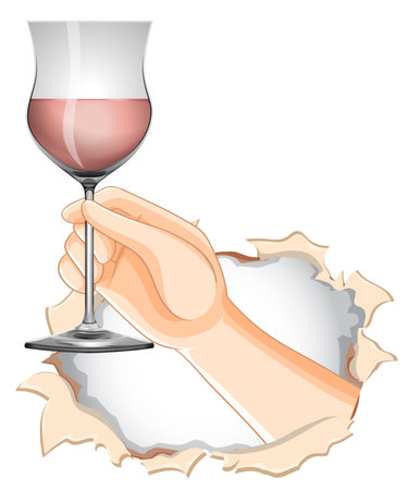 A hand emerges holding a wine glassのイラスト素材