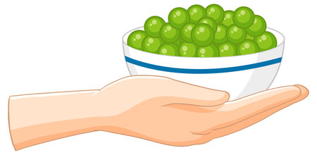 Illustration of a hand offering green peasのイラスト素材