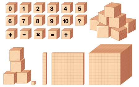 Wooden blocks with numbers and mathematical symbolsのイラスト素材