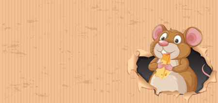 A cute mouse holding cheese in a holeのイラスト素材