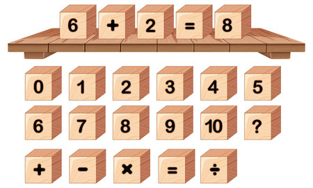 Wooden blocks with numbers and math symbolsのイラスト素材