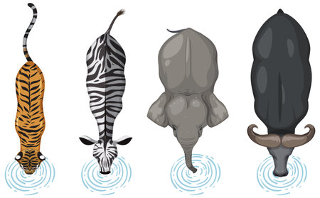 Top view of diverse animals at a waterholeのイラスト素材