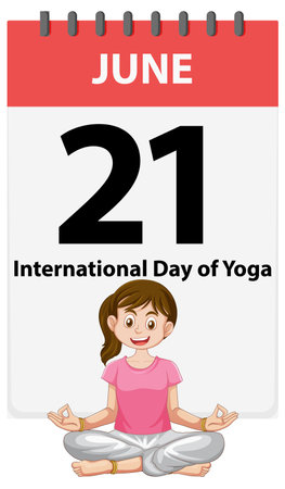 Calendar page with yoga-themed illustrationのイラスト素材