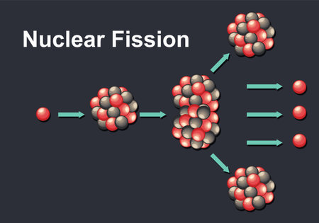 Depicts atomic nucleus splitting into smaller partsのイラスト素材