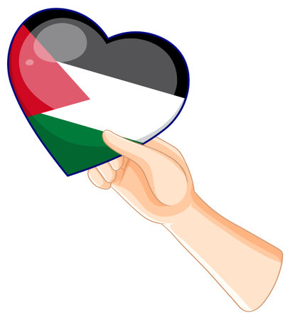 Hand holding a heart-shaped Palestinian flagのイラスト素材