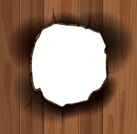 A broken wooden wall with a central holeのイラスト素材
