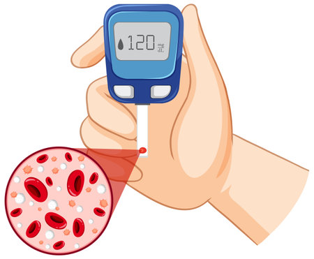 Hand using glucometer to check blood sugar levelsのイラスト素材