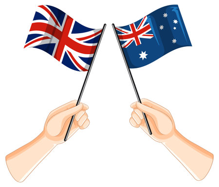 Hands holding UK and Australian flags togetherのイラスト素材