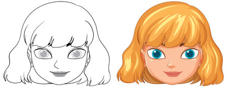 Illustration of a woman's face in two stylesのイラスト素材