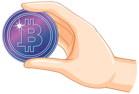 Illustration of a hand holding a Bitcoin coinのイラスト素材