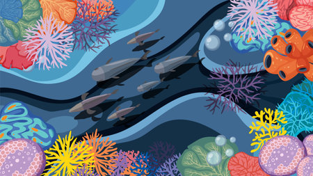Colorful coral reef with diverse marine animalsのイラスト素材