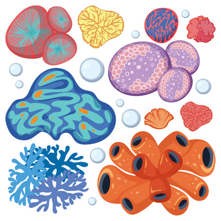 Vibrant corals and bubbles in a marine settingのイラスト素材