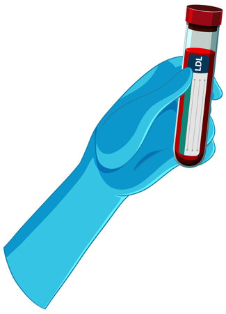 Gloved hand holding a blood test tubeのイラスト素材