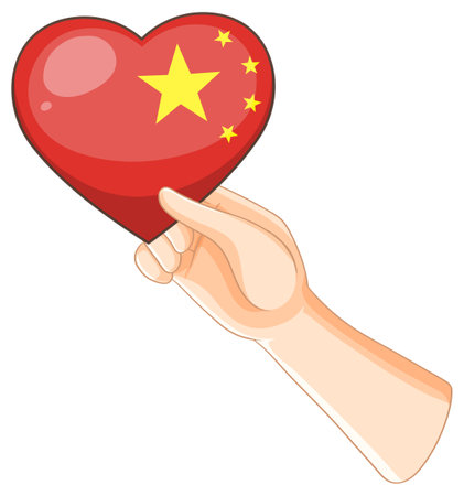 Hand holding a heart with Chinese flagのイラスト素材