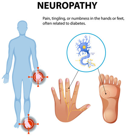 Illustration of neuropathy affecting hands and feetのイラスト素材