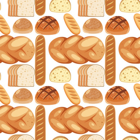 A seamless pattern of various bread typesのイラスト素材