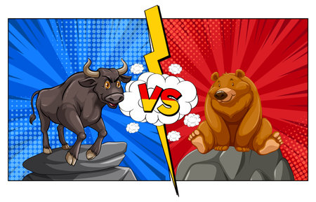 Illustration of bull and bear in comic styleのイラスト素材