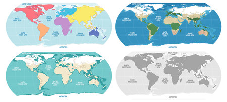 Four world maps with different colors and stylesのイラスト素材