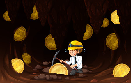 Person mining digital coins in a caveのイラスト素材