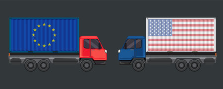 Illustration of trucks symbolizing international trade conflictのイラスト素材