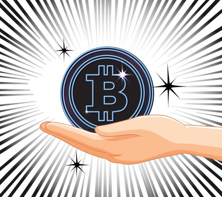 Hand holding a glowing Bitcoin symbolのイラスト素材
