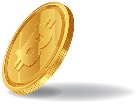 A shiny Bitcoin coin with a shadow effectのイラスト素材