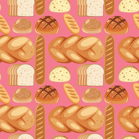Various bread types arranged in a seamless patternのイラスト素材