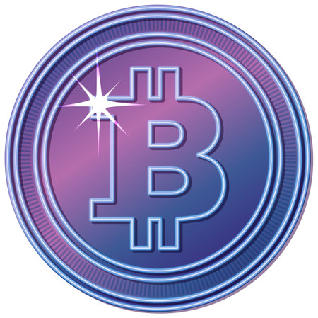 A glowing Bitcoin symbol on a digital coinのイラスト素材