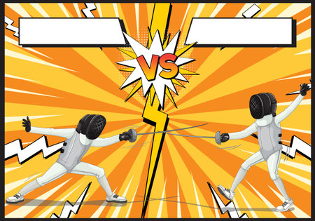 Two fencers face off in dynamic battleのイラスト素材