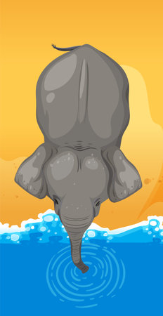 Aerial view of elephant in blue waterのイラスト素材