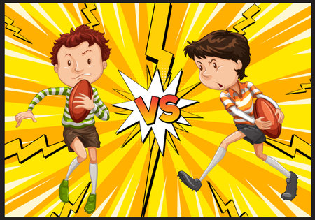 Two players face off in a rugby matchのイラスト素材
