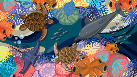 Colorful marine life showcasing diverse ocean speciesのイラスト素材